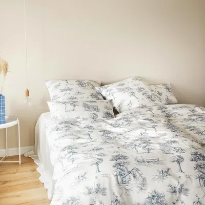 Produktbild von elegante Mako Satin Bettwäsche Toile De Jouy 135x200 cm + 80x80 cm marine