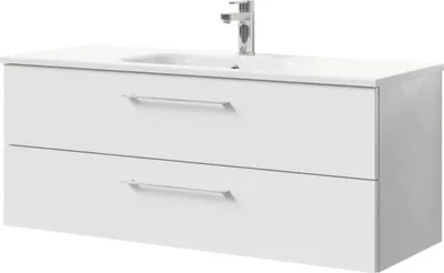 Produktbild von Pelipal Badmöbel-Set Sunline 121 BxHxT 121 x 50 x 46 cm Frontfarbe weiß hochglanz mit Mineralguss-Waschtisch und Waschti