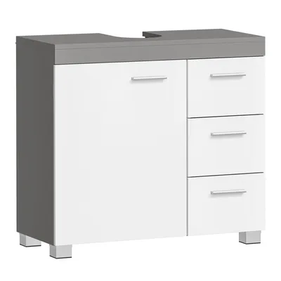 Obrázek produktu pro VASAGLE toaletní skříňka na nožičkách, 3 velké zásuvky, 2 přihrádky za dvířky, 30 x 70 x 64 cm, bílo-cementově šedá barva