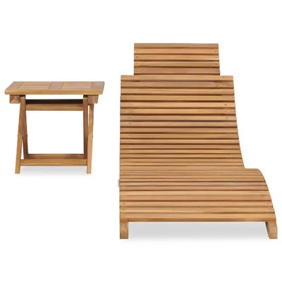 Image de vidaXL Bain de soleil pliable avec table en teck massif
