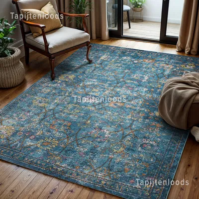 Productafbeelding van Unyqoos® Picasso Sarough vintage vloerkleed, blauw, met een gebruikte uitstraling, laagpolig, 100% polypropyleen, 300 x 400 cm