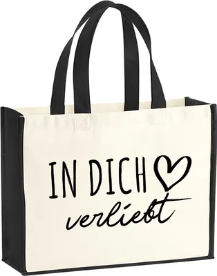 Produktbild von Huuraa Jutetasche In dich verliebt 21 Liter Black Jute und Baumwolle Einkaufstasche Geschenkidee