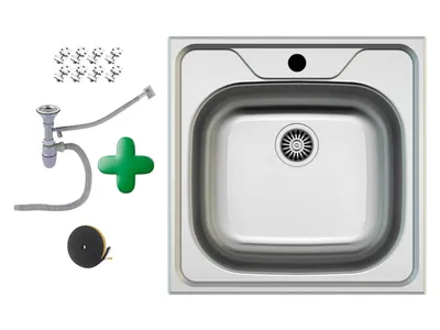 Produktbild von [Edelstahlspüle 48x48 cm] Hochwertig beidseitig Montierbar Küchenspüle Eckig Einbauedelstahlspüle Edelstahl Spülbecken f. Unterschränke ab 45 cm inkl. Siphon-Set