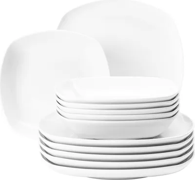 Produktbild von Seltmann Weiden Lido Tafelservice, 12-tlg., Eckig, Tafel Service, Geschirrset, Geschirr, Essservice, Porzellan, Weiß, 001.765190
