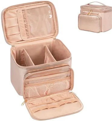 Produktbild von Azomor® Stilvolle und geräumige Reise-Make-up-Tasche mit Fächern und Griff für Frauen