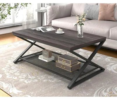 Produktbild von Couchtisch mit Stauraum Holz Metall Dunkelgraueiche 100x60x45 cm