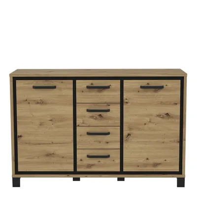 Produktbild von Kommode - 139 x 92 cm - 2 Türen - 4 Schubladen Artisan Eiche Nachbildung - Schwarz