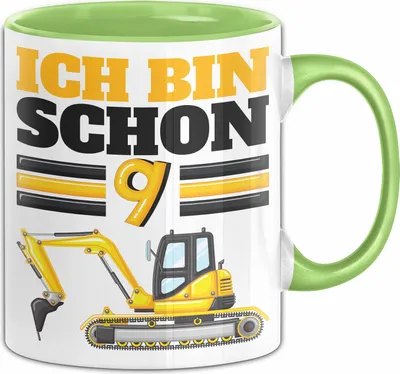 Produktbild von 9. Geburtstag Geschenk Tasse Becher Jungs Bagger Ich Bin Schon 9 (Grün)
