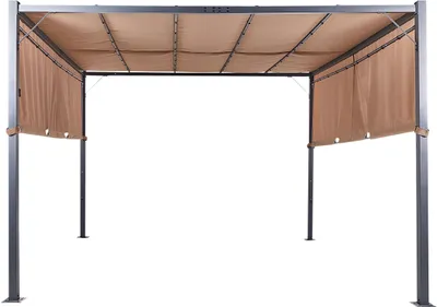 Image de BELIANI Pergola Marron polyester acier 310 x 310 cm Abri en toile Armature métallique Lampes solaires LED Gazebo de jardin