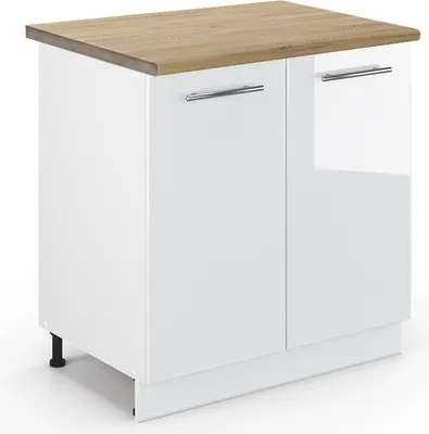 Produktbild von Spülenunterschrank Vicco Fame-Line Weiß Hochglanz 80 cm , AP Eiche, Model 46985
