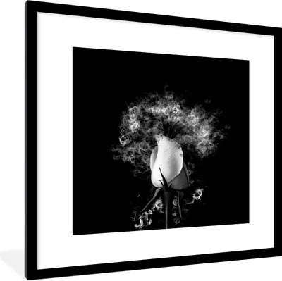 Produktbild von MuchoWow® Gerahmtes Poster Rosen - Blumen - Rauch - Schwarz - Weiß 40x40 cm - Poster mit Schwarzem Bilderrahmen Wandposter Rahmen Foto Bilder - Poster - Plakat im Rahmen