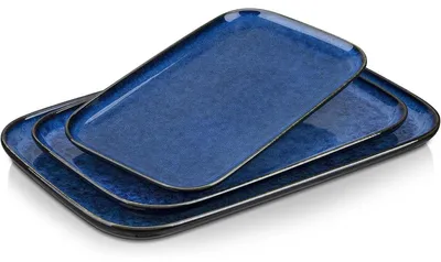 Immagine prodotto di Set di 3 piatti piani in Vetroceramica, marca STERN, adatti al lavaggio in lavastoviglie e all'uso nel microonde, colore blu
