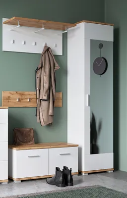 Produktbild von Garderoben-Set 4-teilig mit Garderobenschrank in weiß mit Eiche HUESCA-129