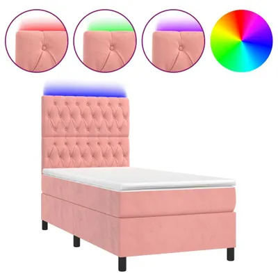 Produktbild von vidaXL Boxspringbett mit Matratze & LED Rosa 100x200 cm Samt