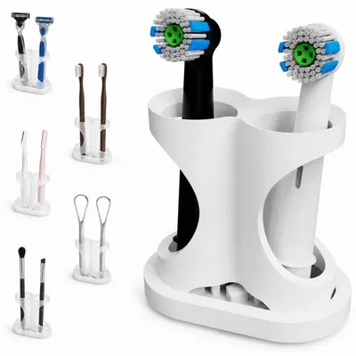 Image de Support pour brosses à dents avec ventouse, blanc, en silicone, avec 2 emplacements