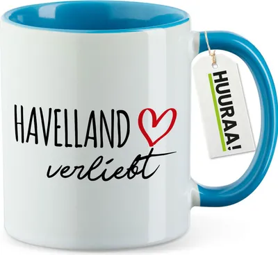 Produktbild von Huuraa Kaffeetasse Havelland verliebt 330ml Blau Keramik Kaffeebecher Geschenkidee