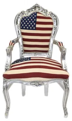 Produktbild von Casa Padrino Barock Esszimmer mit Armlehnen USA / Silber Antik Stil