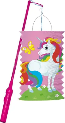 Produktbild von amscan Zuglaterne Einhorn mit elektronischem Laternenstab Ø28cm Stab 40cm 2 Teile