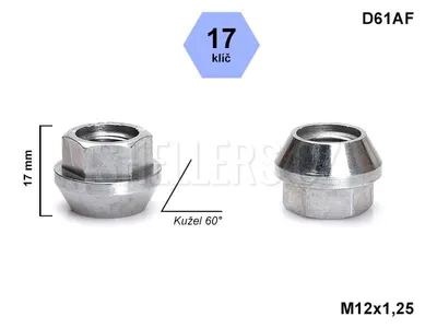 Obrázok produktu pre Matica kolesa M12x1,25 s otvoreným kužeľom, kľúč 17, D61AF, výška 17