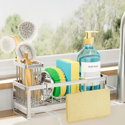 Productafbeelding van Spoelbakorganizer met sponshouder – met automatische afvoer