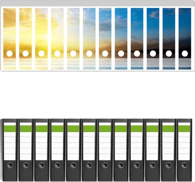 Produktbild von Wallario 12 Stück breite Ordner inkl. Klebeetiketten mit Motive Sonnenuntergang über dem Meer I -  Set mit Rückenschildern / Ordnerrücken Stickern