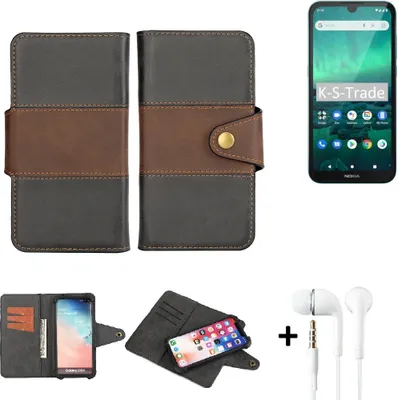 Produktbild von K-S-Trade Handyhülle Schutzhülle Bookstyle Wallet-Case kompatibel mit Nokia 1.3 + earphones Bumper rundumschutz schwarz-braun 1x