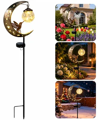 Produktbild von Gartenleuchte mit Kolibri und Mondsichel, dekorative Außenleuchte für Garten, Terrasse und Blumenbeet, stimmungsvolle Lichtdekoration