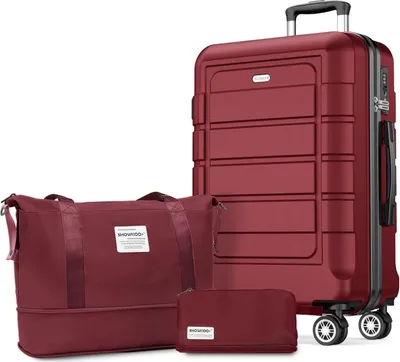 Image de SHOWKOO Valise XL coque dure ABS+PC 4 roulettes serrure TSA Valise de voyage rouge