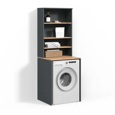 Produktbild von Waschmaschinenschrank Livinity Paolina Anthrazit/Goldkraft Eiche 66 x 88.2 cm 2 Teile mit Regal, Model 58823