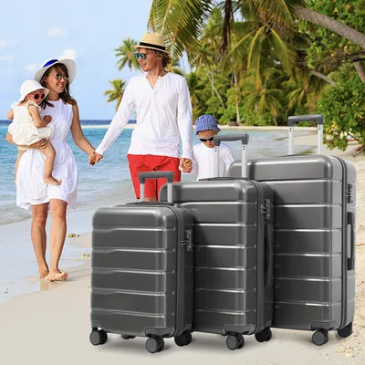 Produktbild von MERAX 3er Koffer-Set (20",24",28 Zoll), ABS+PC-Material, Doppelte 360°-Drehrollen, TSA-Schloss, Innenfächer – Ideal für Familien- und Geschäftsreisen