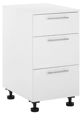 Produktbild von Unterschrank PRIMUS, 92 cm hoch, 50 cm breit, weiß mit schwarzem Fuß, 3 Schubladen
