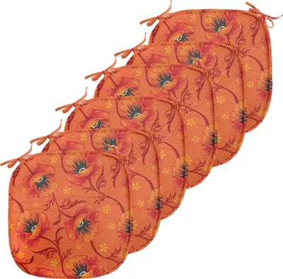 Produktbild von ABAKUHAUS Orange Polster für Esszimmerstühle, Mohnblumen-Blumen Romantik, Dekoratives wasserfestes Kissen mit Riemen für Küchensitze, 40 cm x 40 cm-6er Pack, Burnt Orange Gelb