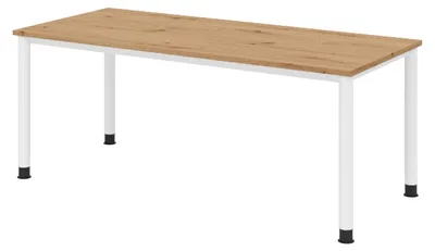 Produktbild von bümö Schreibtisch Serie-H - Nachbildung: Asteiche, Größe:  180 x 80 cm, Gestell: Weiß