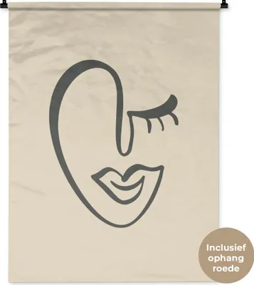 Produktbild von MuchoWow® Wandteppich Wandbehang Gesicht - Abstrakt - Minimalismus 90x120 cm Tapisserie Dekoration Wandtuch - Wanddeko