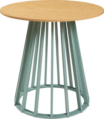 Obrázok produktu pre Jedálenský stôl „Lensuu“ 76 x Ø80 cm Kuchynský stôl Drevená konštrukcia Bistro stôl okrúhly Pastelovo zelený/dubový vzhľad