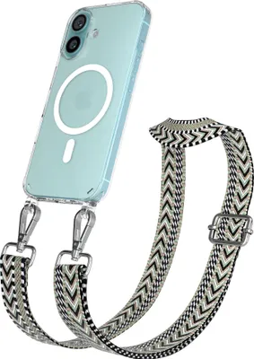 Produktbild von EAZY CASE - Handykette mit MagSafe Hülle für Apple iPhone 16, Handyband ZigZag Style,Karabiner Silber, Umhängeband in Grün
