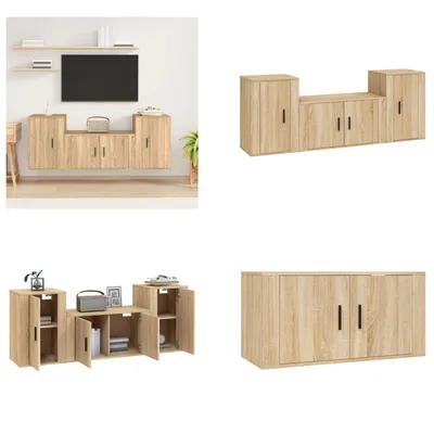 Produktbild von vidaXL 3 tlg. TV Schrank Set Sonoma Eiche Holzwerkstoff - TV-Schrank-Set - TV-Schrank-Sets - Wohnwand - Schrankwand
