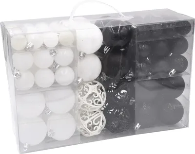 Produktbild von 100 Weihnachtskugel Schwarz Weiß Set Christbaumkugeln Weihnachtsdeko