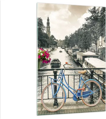 Produktbild von Bilder auf glas - Einteilig - Amsterdam Fahrräder Brücke - 80x120cm - Glasbilder - Wandbilder - Bilder - Wanddekoration aus Glas - Glas Bilder - Wandbild auf Glas - GPA80x120-4503