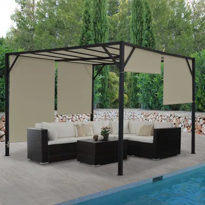 Immagine prodotto di Pergola Baia, copertura per patio a padiglione da giardino, robusta struttura in acciaio da 6 cm + tetto scorrevole color tortora ~ 4x4m