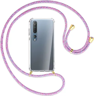 Produktbild von Handykette Backcover-Schutzhülle mit Band (Metall goldfarben) für Xiaomi Mi 10 (Pro) - lila/rosa/blau