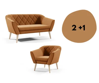Produktbild von GUTTO Couchgarnitur Sessel + 2 Sitzer Sofa Hellbraun Hohe Holzbeine