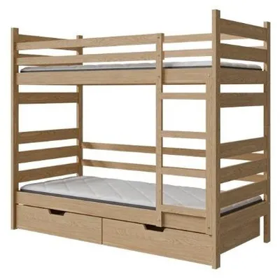 Produktbild von Masseno Etagenbett DRAKO 80x190 cm mit Schublade, Rausfallschutz, Kinderbett mit Leiter für Mädchen und Jungs, Stockbett, Kieferfarben