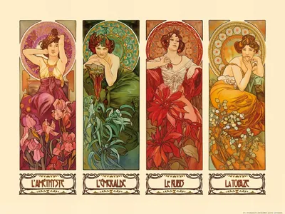 Zdjęcie produktu dla Obraz drukowany Alfonsa Muchy - Cztery klejnoty, 1900 (60 x 80 cm)