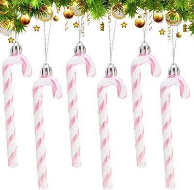 Productafbeelding van 6 suikerstokjes, roze, decoratie voor de kerstboom
