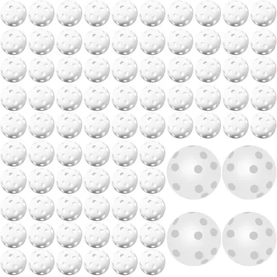 Produktbild von 100 Pack Kunststoff Golf Trainingsbälle 42 mm, weiße Übungsbälle für Indoor Putting Green, Garten Outdoor Golf-Training