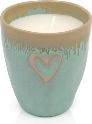 Produktbild von Stoneware Kerze im Espressobecher "Herz" türkis