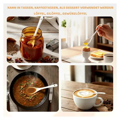 Produktbild von 12 Stück Eierlöffel aus Porzellan, weiße Eierlöffel, Teelöffel, Servierlöffel, Kaffeelöffel, Perlmuttlöffel, geeignet für Frühstück, Brunch und Dessert