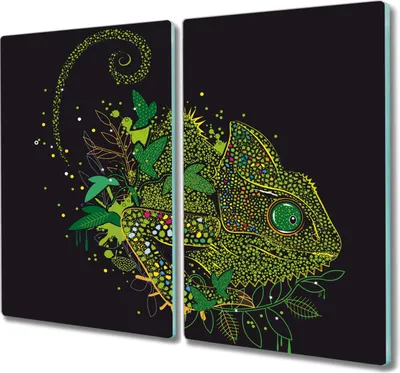 Produktbild von Coloray Herdabdeckplatte 2x30x52 cm Schneidebrett Kochplattenabdeckung Küchenbrett Hackbrett - Chamäleon tierische Natur