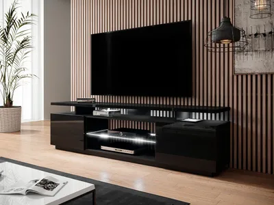 Obrázek produktu pro TV stolek s LED bílým osvětlením SALTA - černý / lesklý černý